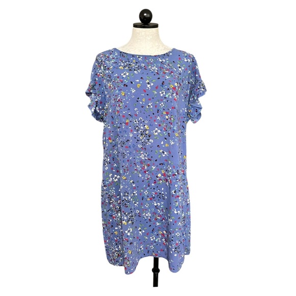 Beachlunchlounge Blue Floral Flutter Sleeve Shift Sun Dress  Size Large - Picture 1 of 13